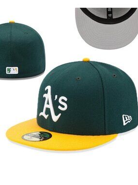 New Era Green and Yellow Oakland A's Fitted Cap